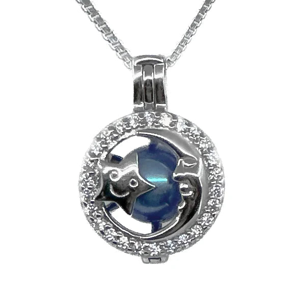 Sterling Silver with Clear Rhinestones Moon and Stars Cage