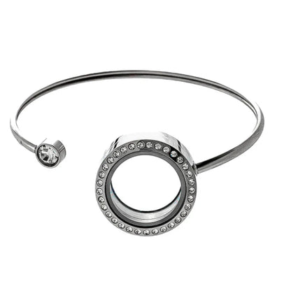 Glass Locket Bracelet Twist Off - Round Clear Rhinestone Stainless Steel